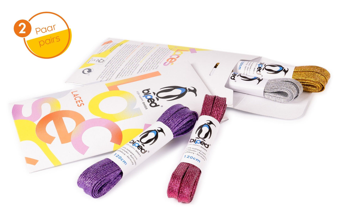 biped LACES 2 Paar Glitzer Schnürsenkel flach 8 mm z2919