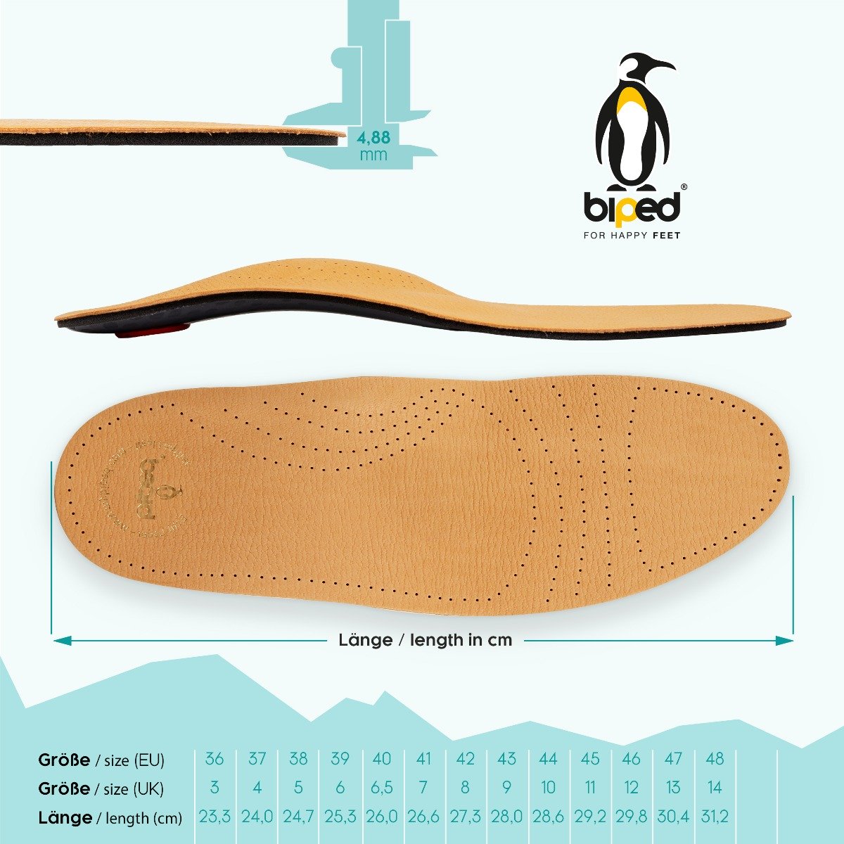 biped Premium Soft Fußbett aus pflanzlich gegerbtem Leder z1719