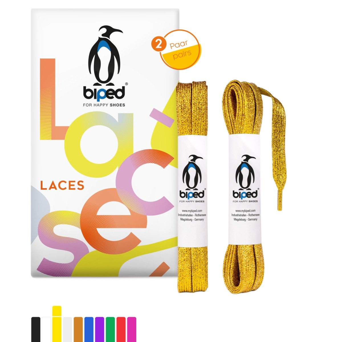 biped LACES 2 Paar Glitzer Schnürsenkel flach 8 mm z2919