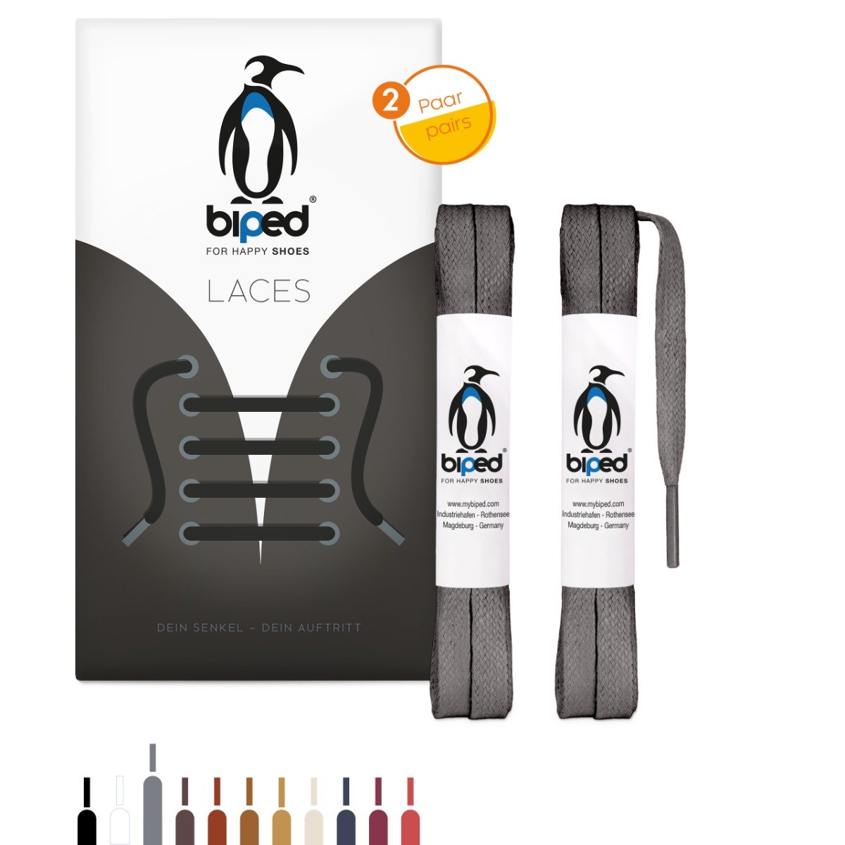 biped LACES 2 Paar gewachste Schnürsenkel aus Baumwolle flach 7 mm z2916
