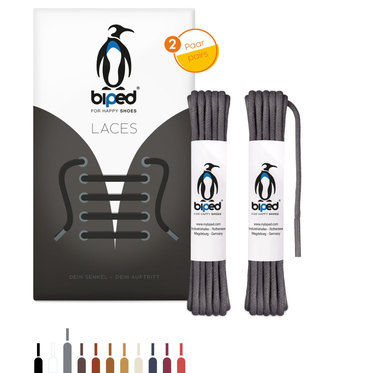 biped LACES 2 Paar gewachste Schnürsenkel aus Baumwolle rund ø 3 mm z2915