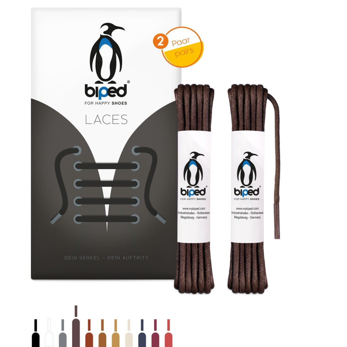 biped LACES 2 Paar gewachste Schnürsenkel aus Baumwolle rund ø 3 mm z2915