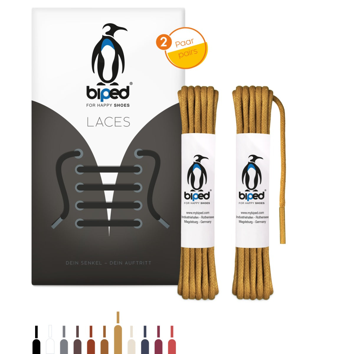 biped LACES 2 Paar gewachste Schnürsenkel aus Baumwolle rund ø 3 mm z2915
