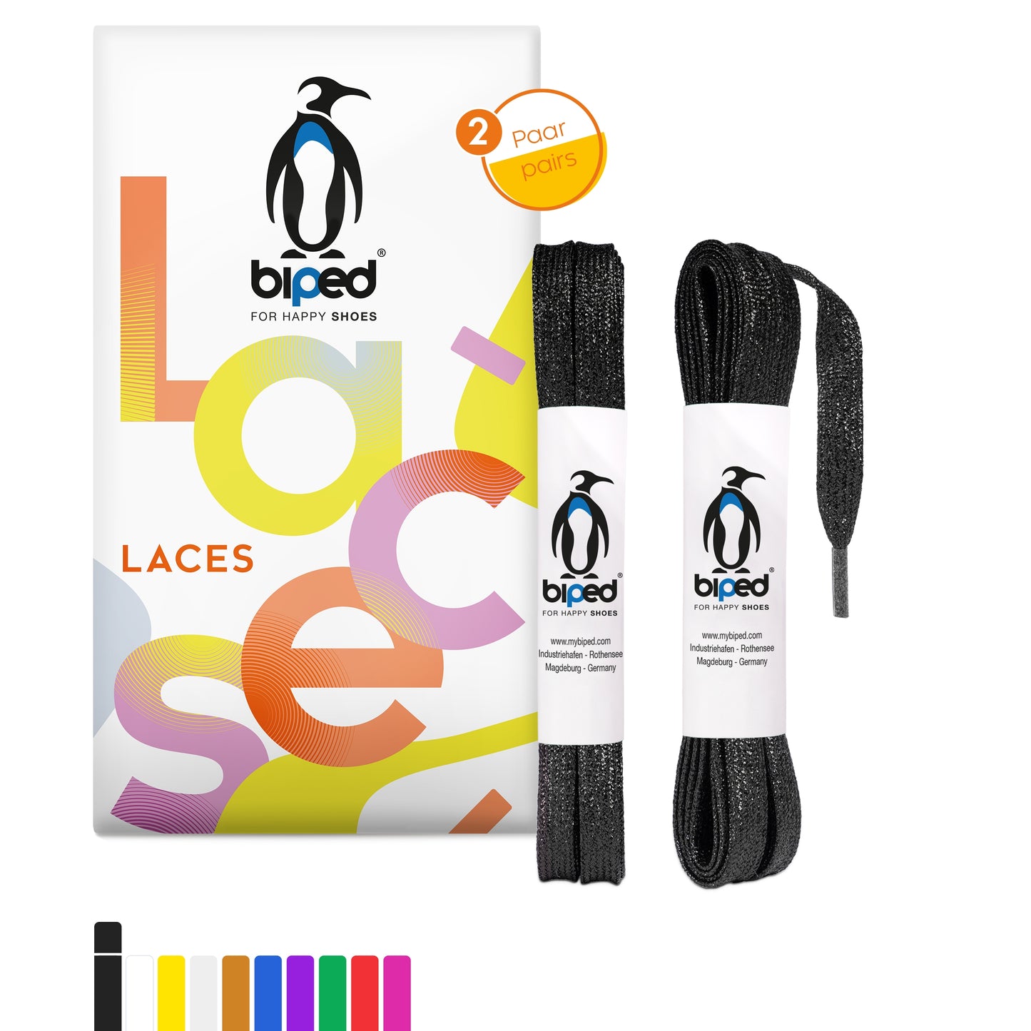 biped LACES 2 Paar Glitzer Schnürsenkel flach 8 mm z2919