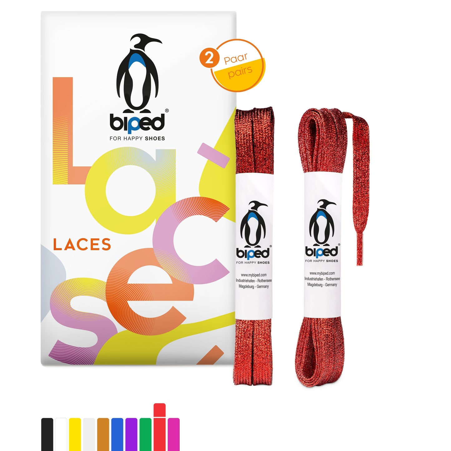 biped LACES 2 Paar Glitzer Schnürsenkel flach 8 mm z2919