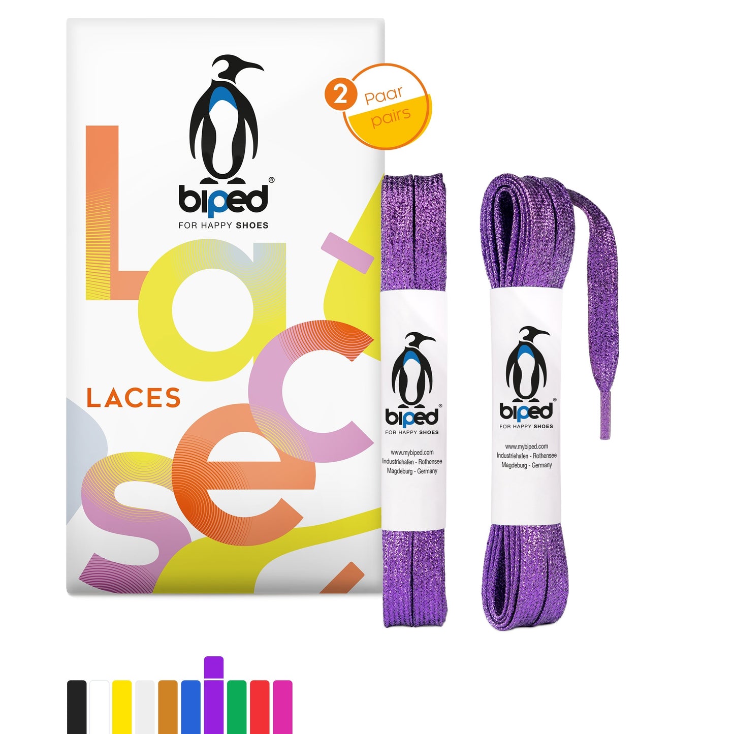 biped LACES 2 Paar Glitzer Schnürsenkel flach 8 mm z2919