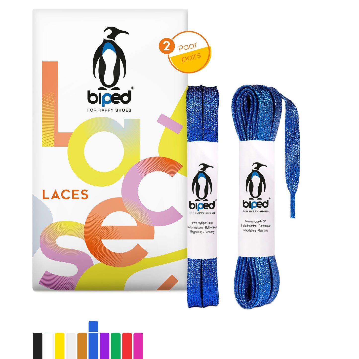 biped LACES 2 Paar Glitzer Schnürsenkel flach 8 mm z2919