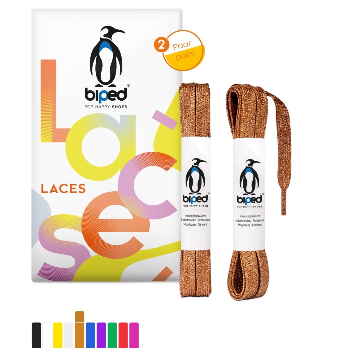 biped LACES 2 Paar Glitzer Schnürsenkel flach 8 mm z2919