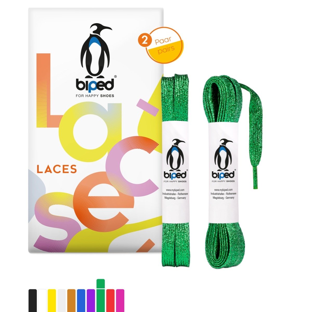 biped LACES 2 Paar Glitzer Schnürsenkel flach 8 mm z2919