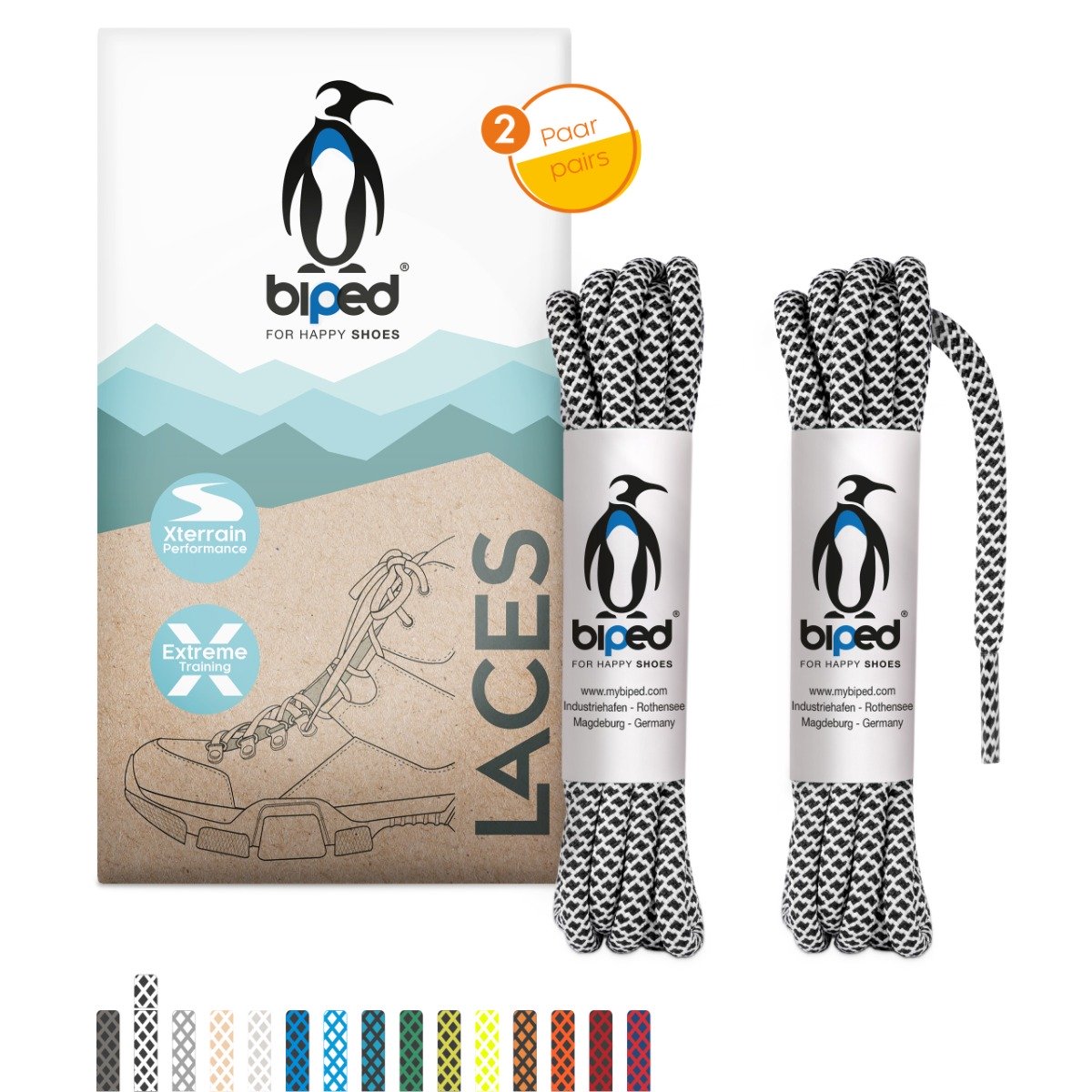 biped LACES 2 Paar bicolor Rope Schnürsenkel rund ø 4,5 mm extra robust z2918