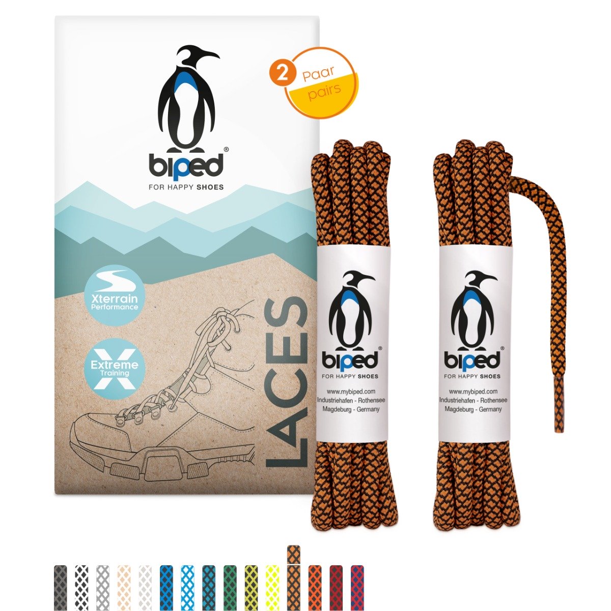 biped LACES 2 Paar bicolor Rope Schnürsenkel rund ø 4,5 mm extra robust z2918