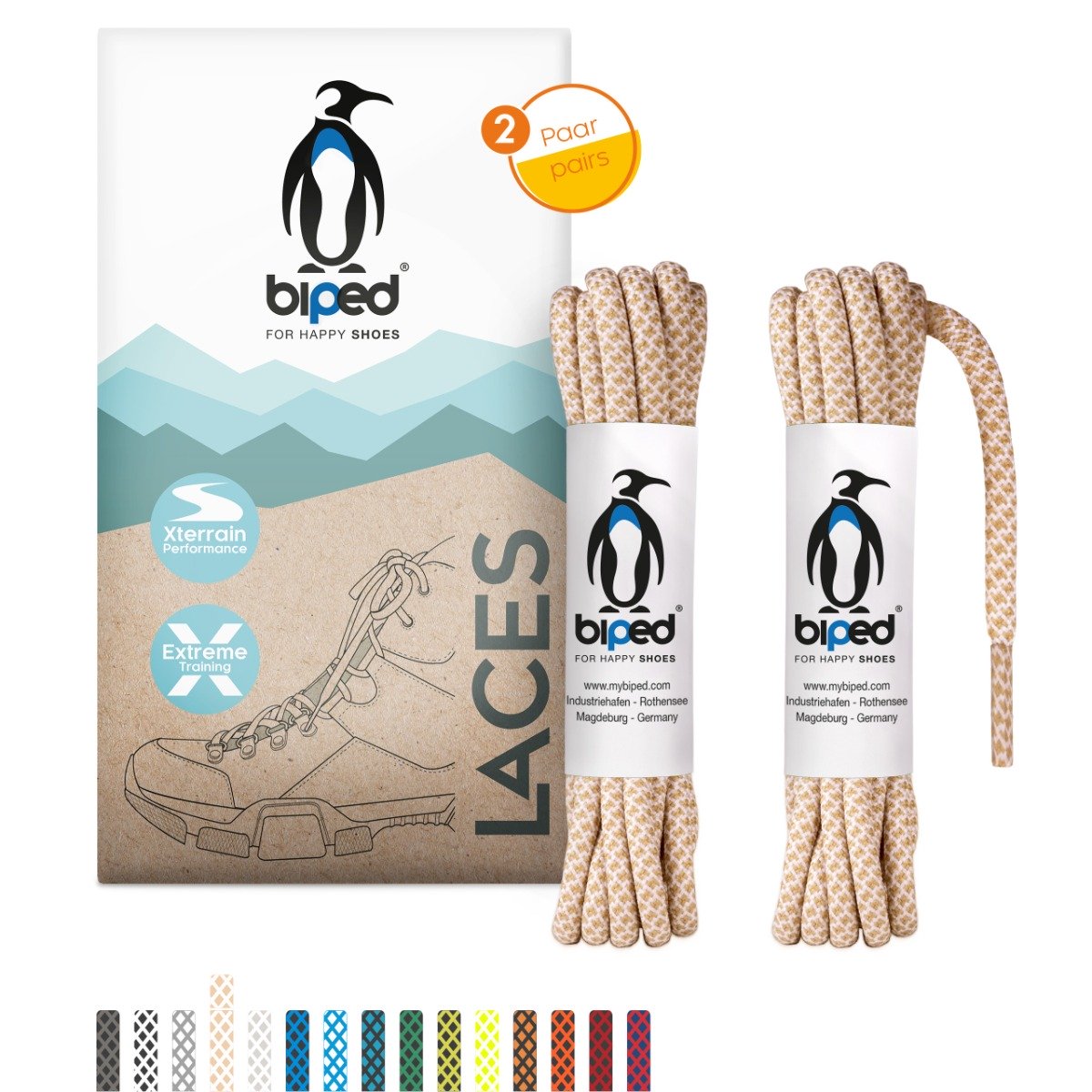 biped LACES 2 Paar bicolor Rope Schnürsenkel rund ø 4,5 mm extra robust z2918