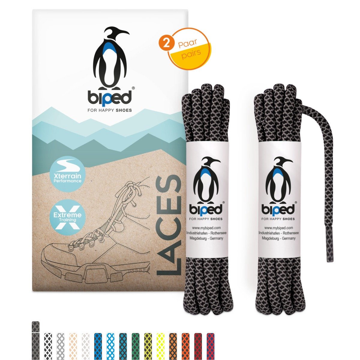 biped LACES 2 Paar bicolor Rope Schnürsenkel rund ø 4,5 mm extra robust z2918