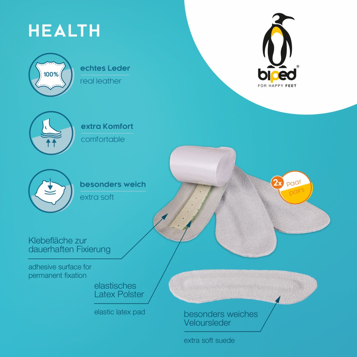 biped HEALTH 2 Paar Fersenhalter Anti Slip aus Leder z1769