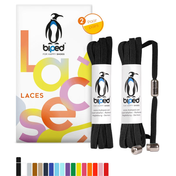 biped LACES 2 Paar Schnürsenkel ohne Binden mit Metallkapsel Drehverschluss flach 6 mm z2910
