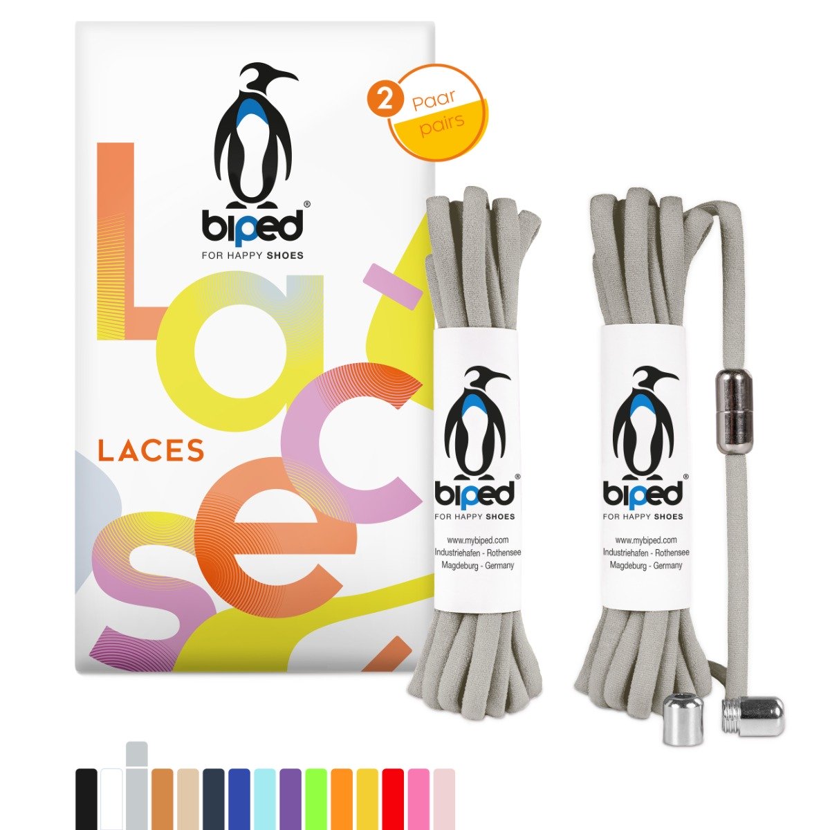 biped LACES 2 Paar Schnürsenkel ohne Binden mit Metallkapsel Drehverschluss oval 4,5 mm z2911