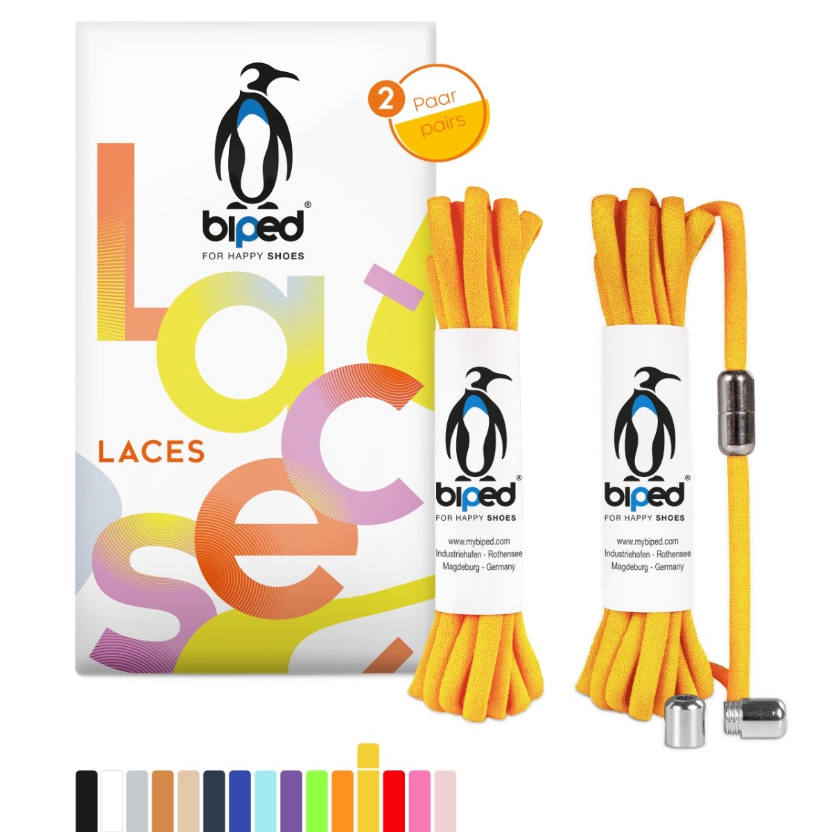 biped LACES 2 Paar Schnürsenkel ohne Binden mit Metallkapsel Drehverschluss oval 4,5 mm z2911