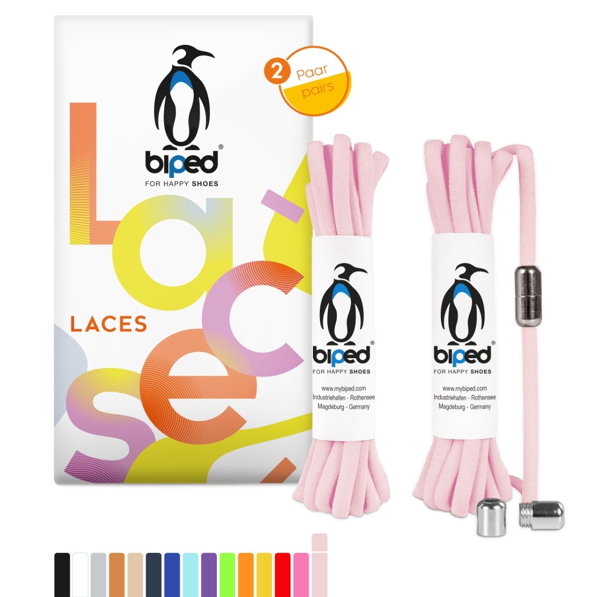biped LACES 2 Paar Schnürsenkel ohne Binden mit Metallkapsel Drehverschluss oval 4,5 mm z2911
