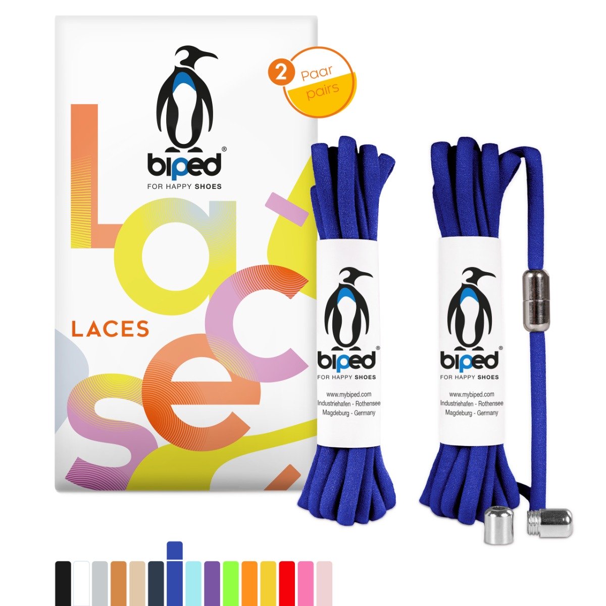 biped LACES 2 Paar Schnürsenkel ohne Binden mit Metallkapsel Drehverschluss oval 4,5 mm z2911